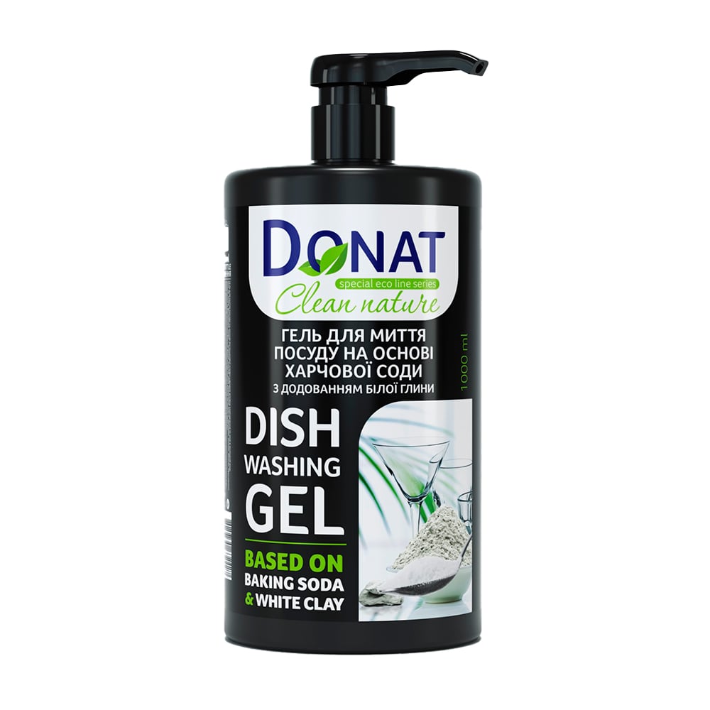 Гель для миття посуду Donat Clean Nature на основі харчової соди з додаванням білої глини, 1 л